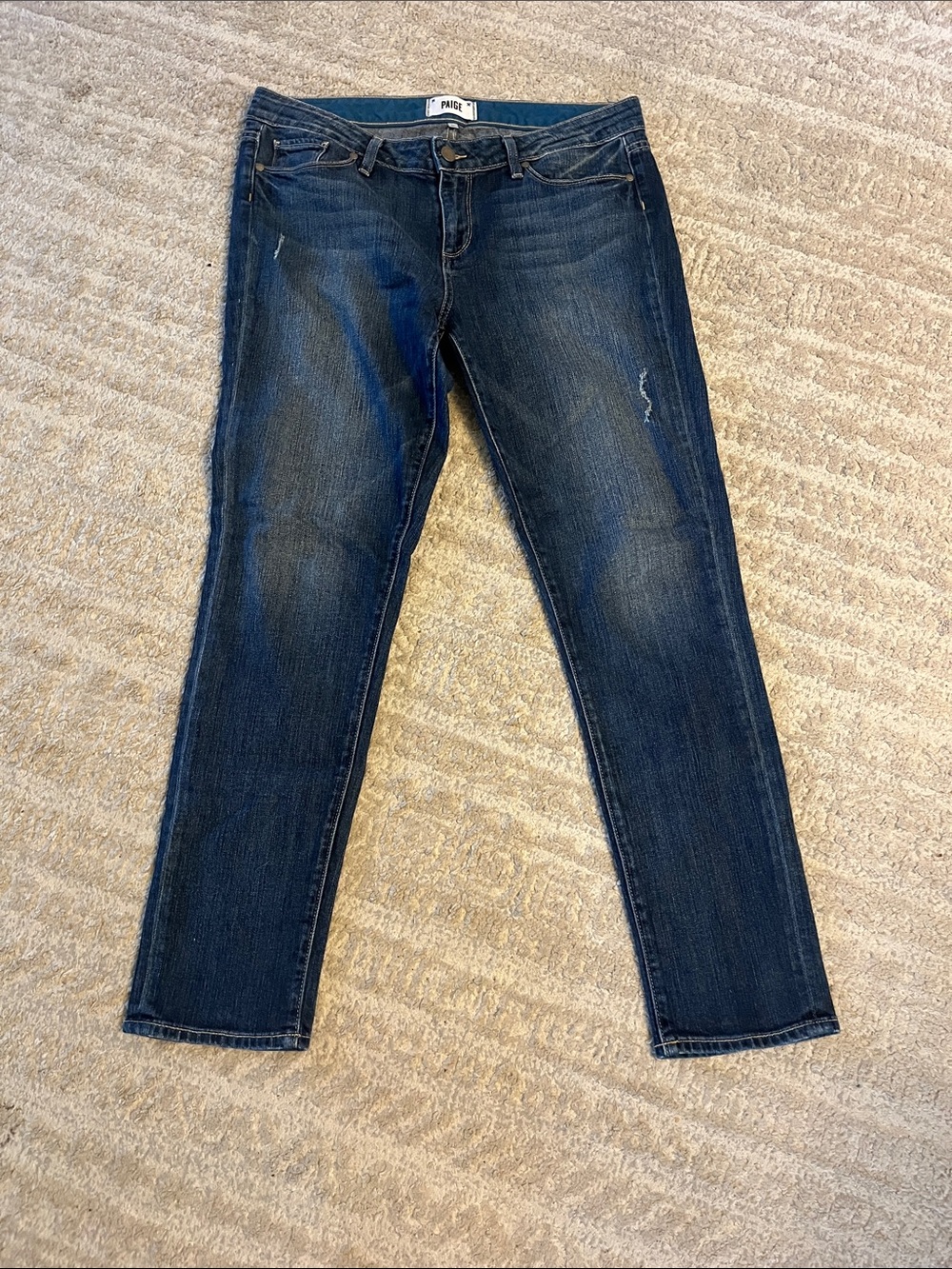 PAIGE Indigo Dark Wash Distressed Skyline Ankle Peg Denim Cotton Jeans 31